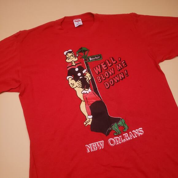 Vintage 80s Well, Blow Me Down! Bourbon New Orleans Popeye Funny Tee - Picture 2 of 12